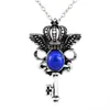 Pingente colares anjo asa coroa chave pedra natural lapis lazuli obsidian larimar lua corrente colar jóias para mulheres homens