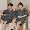 Vêtements de nuit pour femmes Cardigan Couples Pyjamas Ensemble Coton Femmes Été Hommes Homewear Court Sommeil Top Shorts Vêtements De Nuit Pijama Mujer Freeship