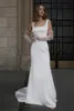 Sheath Wedding Dress Chapel Train Elastic Woven Satin Cusomized Bridal Gowns DL-10004