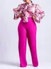 Pantaloni a due pezzi da donna Tuta stile moda OL Set da donna Abbigliamento primaverile Camicetta con stampa floreale Top e pantaloni Set da donna 2 Outfit