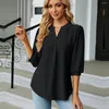 Kvinnors blusar Fashion Woman Blue Shirts For Women Top Half Sleeve V Neck Female Topps Black Pink Navy Purple Clothing Shirt