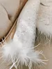 2024 Spring Ivory Solid Color Beaded Feather Tweed Jacket Lång ärmstativ Stativ Colle Paljetter Single-Breasted Jackets Coat Short Outwear A3D181511