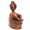 Estatuetas decorativas Y7145 - 2 "esculpidas à mão japonês buxo Netsuke escultura estatueta menina mulher na banheira gueixa