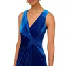 Classy Long Blue Velvet Evening Dresses With Slit Mermaid V-Neck Pleated Ankle Length Prom Dress Party Dresses for Women
