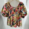 Damesblouses Zomer Katoen Dameskleding Vierkante kraag Tops Pofmouwen Mooie losse vintage bedrukte Prairie Chic shirts