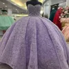 Lavande quinceanera klänning prom klänning från axeln söt 15 klänning paljett gradering applikation spetspärlor bow party prinsessan klänning
