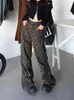 Damen Jeans 2000er Jahre Kleidung Y2K Mode Seitentaschen Leopard Baggy Cargohose für Frauen breites Bein gerades Kleid Dame Freizeithose