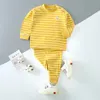 Clothing Sets Kids Boys Girls Pajama Sets Striped Long Sleeve O-Neck T-Shirt Tops with Pants Toddler Autumn Warm Sleeping Clothes Set 231219