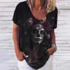 Dames T-shirt Zomer 2023 Nieuwe 3D Horror Skull Print Dames V-hals Top Korte mouw T-shirt Casual Grappig Harajuku Y2K Kleding Dag van de Doden T231220