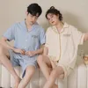 Vêtements de nuit pour femmes Cardigan Couples Pyjamas Ensemble Coton Femmes Été Hommes Homewear Court Sommeil Top Shorts Vêtements De Nuit Pijama Mujer Freeship