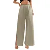 Women's Pants Slit Wide Leg Flowy Bohemian High Waisted Long Court Trousers With Pockets Pantalones De Mujer