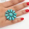 Solitaire Ring Big Blue Stone Flower Round Open Rings Vintage Bohemia Ethnic Tribal Exaggerated Finger Ring Party Jewelry Gifts WholesaleL231220