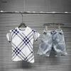 Luxury Baby Tracksuit Summer Kids Short Suit à manches à manches 100-160 rayures Gradient T-shirt et logo Imprimé Shorts denim Dec10