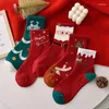 Meias femininas 5 pares/lote adulto natal engraçado papai noel elk boneco de neve masculino algodão ano decorações suprimentos