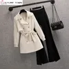 2023 Spring and Summer Bow Thin Jacket Blazer Casual Flare Pants Twopiece Elegant Women Fit Office Outfits 231220