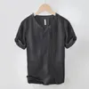 Mäns T -skjortor 2023 Summer Linen Kort ärmskjorta för män avslappnad tunn fast färg Slim Clothing BL998