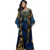 Ethnic Clothing Summer African Women 3/4 Sleeve Polyester Printing Sequined Long Dress Maxi Clothes Dresses For