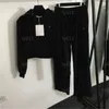 Tasarımcı Trailsuit Kadın Ter Takım Kıyafetleri Siyah Velvet Ter Suit Broş Hardigan Kapşonlu Ceket Geniş Bacak Pantolon 2 Parça Set Kadın Terbilatları
