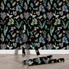 Black Green Flower And Leaf Wallpaper Peel Stick Botanical Selfadhesive Wall Sticker Waterproof Floral PVC Room Decor 231220