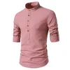 Chemises décontractées pour hommes Chemise à col montant rayé Boutonné Coupe ajustée personnalisée avec support à manches longues pour formel