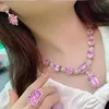 Choucong Brand Handmade Wedding Jewelry Sets Luxury Jewelry 925 Sterling Silver Princess Cut Pink Topaz Diamond Necklace Party Open Ring Drop Earring Gift