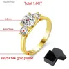 Pierścień Solitaire Aoaioos 14K Gold Plaked Moissanite Pierścień dla kobiet Total 1,6ct Stones Klejnot Srebro Srebro 925 Biżuter Sparśnia ślubna Gral231220