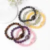 Strand Square Stone Charm Armband Rose Pink Quartzs Citrines Pärled Stretch Healing Reiki Natural Bangles for Women Men