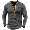 Homens camisetas Primavera e outono retro masculino Henley pescoço manga longa casual solto pulôver emendado bonito ao ar livre t-shirt tactica top t231220