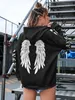 Kadın Sweaters Angel Wings Kişilik Deseni Kadın Hoodie Harajuku Fleece Hooded Fashion S-XXL Sıradan kazak Hip Hop Gevşek Kadınlar Topsl231213