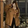 Women's Leather Faux Leather Women's Coat Dark Brown Turndown Collar Letter Embroidery Zipper Maillard American Retro Suede Fabric Loose Jacket Lady Clothing 231220