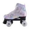 Venta al por mayor de nuevos patines de hielo de dos hileras de plumas de colores por parte de los fabricantes, patines de ruedas para adultos, patines de hielo de cuatro ruedas para hombres y mujeres