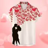 Herren lässige Hemden Vintage unregelmäßige Haert Love Print Mens Shirt Valentinstag Kurzärmelten -Lteel -Knopf Hawaiian Retro Tops