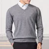 Мужские свитера, трогательный свитер, легкий мужской однотонный свитер с v-образным вырезом, приталенный трикотаж, толстый пуловер на осень