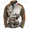 Sweats à capuche pour hommes Sweats à capuche rétro pour hommes 3D Elk Deer Festival Sweat à capuche zippé pour hommes Mode surdimensionné Automne Pull à capuche pour hommes Vêtements pour hommes Tops T231220