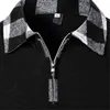 Men's Polos Lapel Zipper Shirt Long Sleeve Business Pullover Tops Formal Work Plaid Splice Tee Casual Shirts For Men Regular Fit 231219