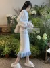 Sukienki robocze Autumn Słodki Vintage Dzianinu Dwuczęściowe zestawy kobiety flods projektant Casual Streetwear Midi Spirt Suit żeńska koreańska elegancka set 2023