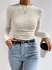 Mulheres Camisetas Mulheres Sólidas Básicas Manga Longa Tops Casual Outono Inverno O Pescoço Slim Fit Saindo Crop Top Moda Camisa Preta