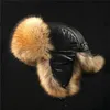 Chapeau en vraie fourrure de renard et cuir véritable pour hommes et femmes, couvre-oreilles de Ski, Ushanka russe, chaud d'hiver, aviateur, trappeur, bombardier, Cap259S