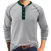 Men's T Shirts Henley Shirt Round Neck Button T-shirts Long Sleeve