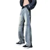 Heren jeans retro jeans heren Europese en Amerikaanse losse rechte rits split L231220