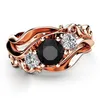 Bröllopsringar Huitan Witch Ring Unique Black Stone Prong Seting Band Design Rose Gold Color Women Engagement Finger Whose255T