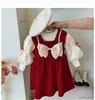 Girl's Dresses Girls Sweet Princess Sets Children Kids Baby Thickening Winter Bowknot Dress+ Shirt Suits Birthday Party Christmas New Year