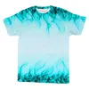 Men's T-skjortor 2024 män t-shirt o-hals t-shirt hip-hop stil 3d ljusblå glaserad flamprinting harajuku unisex casual over size skjorta