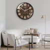 Wall Clocks Creative Wood Grain Luminous Clock Living Room Study Bedroom LCD Temperature And Humidity Simple Nordic Style Watch
