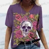 Dames T-shirt Zomer 2022 Nieuwe 3D Horror Skull Print Dames V-hals Top Korte mouw T-shirt Casual Grappig Harajuku Veelzijdig Y2K Kleding S-5XL T231220