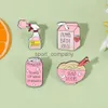 Pink Fun Brosch Söt Soda Bottle Spray Milk Juice Box Ramen Metal Badge Punk Clothing Women Lapel Pins smycken Tillbehör gåva