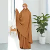 Abbigliamento etnico Eid Abaya con cappuccio Musulmano 2 pezzi Set Abito da donna Khimar Indumento di preghiera Copertura completa Abito Ramadan Abiti islamici Velo Hijab