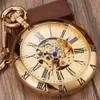 Retro Silver Gold Automatic Mecking Pocket Watch Men Femmes Luxury Copper Montres Squelette Steampunk Fob Watch Chain Pendants CX249D