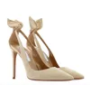 Aquazzu Leather Bow Tie Pump 105 Pumps Bow sandal women high heel leather pumps thin heel pointy toe size 35-43EU Originals box