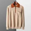 Men's Sweaters RONGYI Goat Cashmere Sweater POLO Collar Pullover 2023 Autumn/Winter Knitted Contrast Shirt Casual Large Jacket